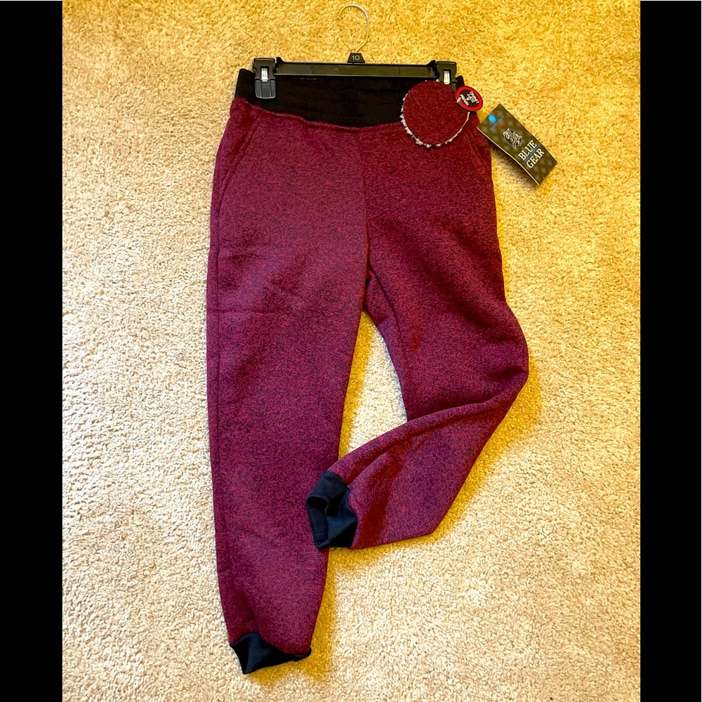 Blue gear burgundy faux fur sweats